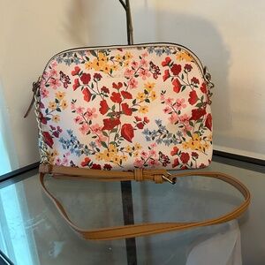 Nanette Lepore White and Beige Floral Crossbody Bag Gold Hardware